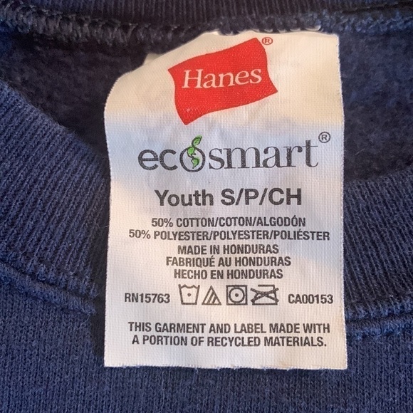 Hanes Boys Navy Blue Fleece Crew Neck Sweatshirt - Picture 2 of 4